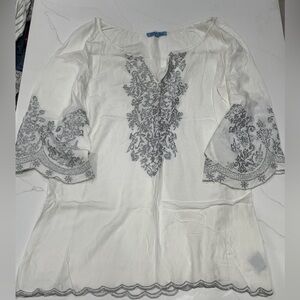 Solitaire White Blouse with Gray Embroidery